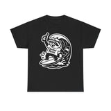 Trashed Panda Surfing Tee — Panda Riding Waves Holding a Beer Graphic T-Shirt