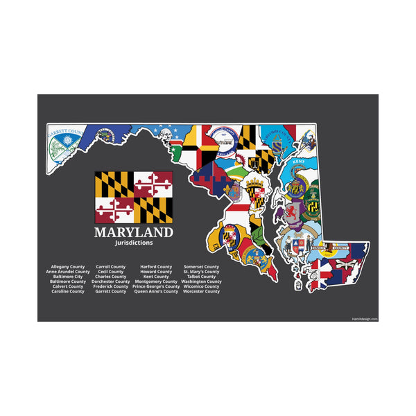 A poster of Maryland and its 24 jurisdictions flags