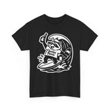 Trashed Panda Surfing Tee — Panda Riding Waves Holding a Beer Graphic T-Shirt