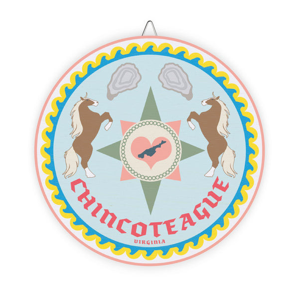 Wood Sign - Chincoteague Virginia Hex Sign with Ponies and Oysters