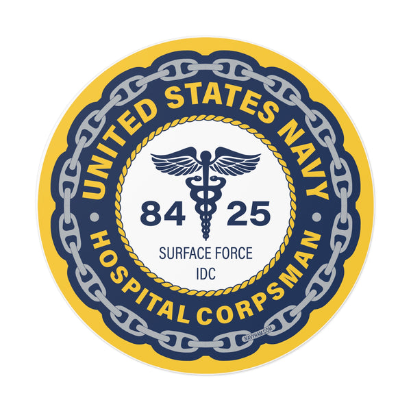 Navy Hospital Corpsman (HM) SURFACE FORCE IDC Round Vinyl Stickers